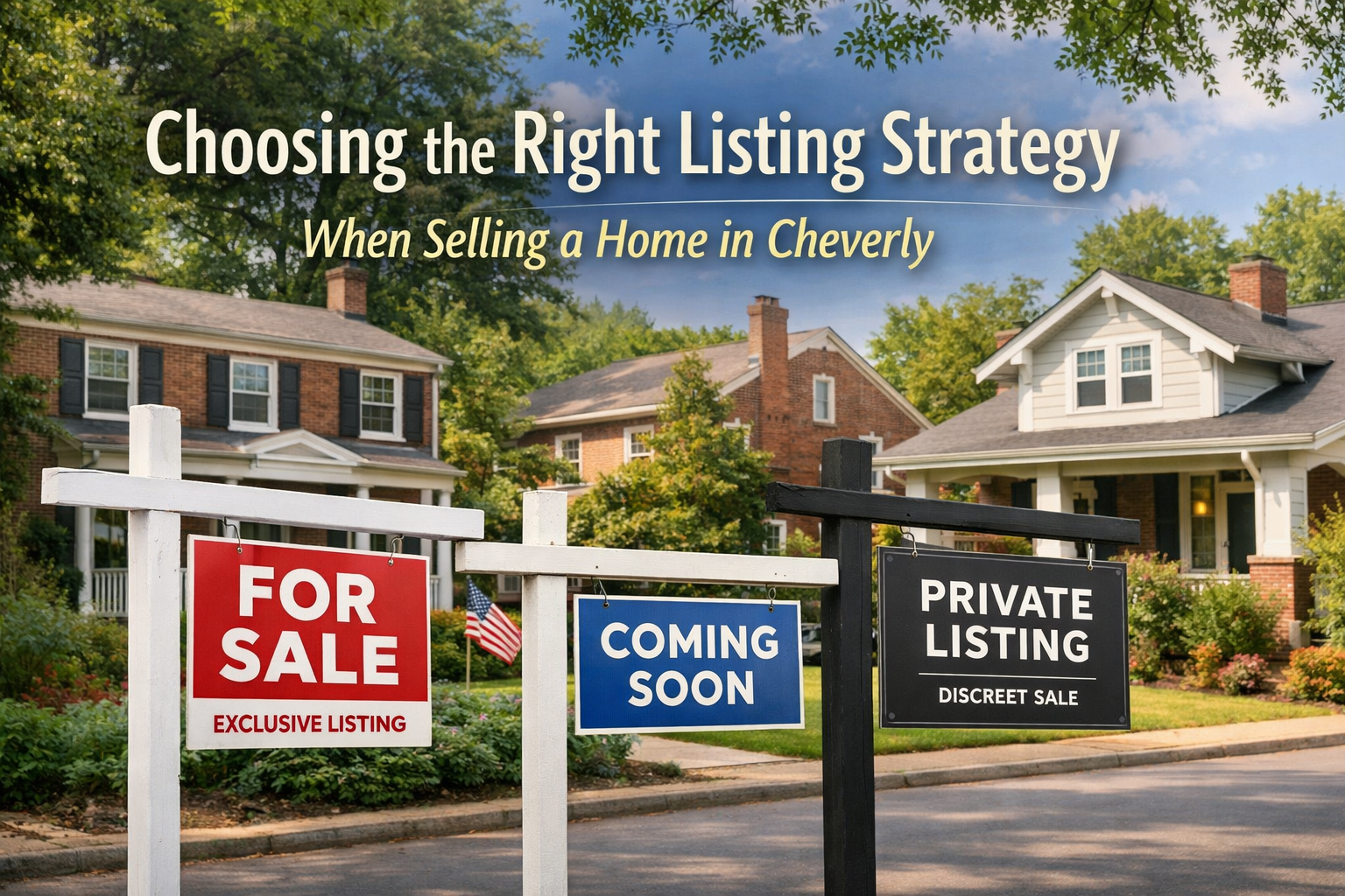 Listing strategy options for selling a home in Cheverly, including exclusive right to sell, coming soon, and private listings